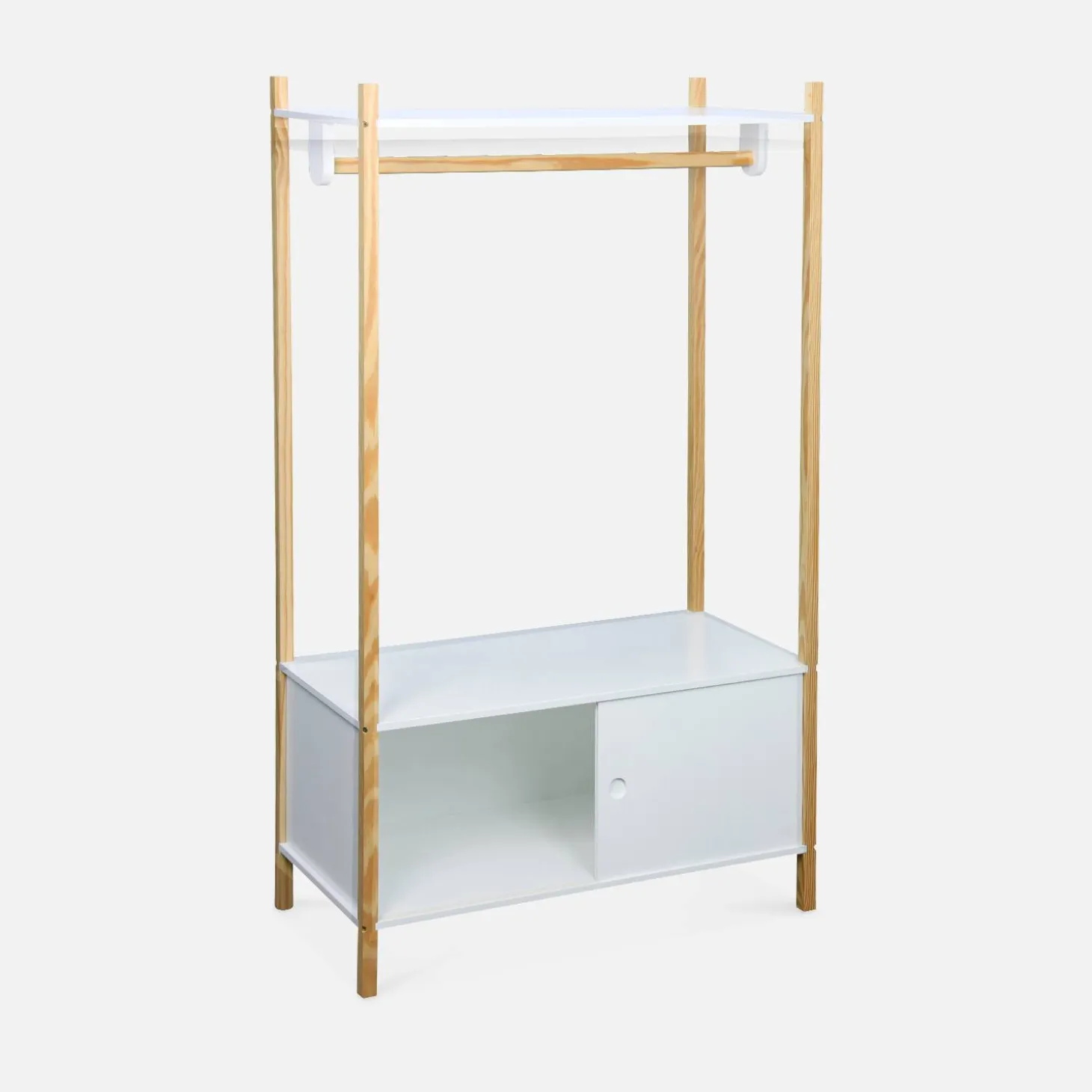 Children's storage unit with clothes rail and two sliding doors