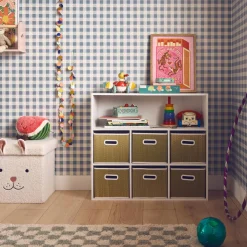 Children's storage unit with 6 plant fibre baskets