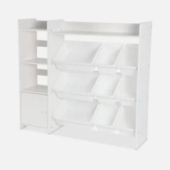 Children's storage unit with 9 storage boxes, 4 shelves, 1 door