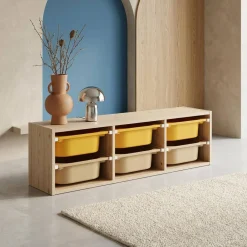 Children storage unit with 6 colourful bins, Natural