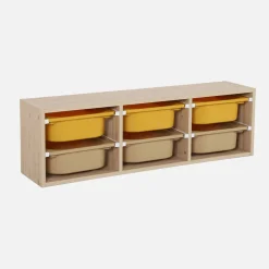 Children storage unit with 6 colourful bins, Natural