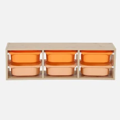 Children storage unit with 6 colourful bins, Natural