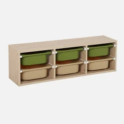 Children storage unit with 6 colourful bins, Natural