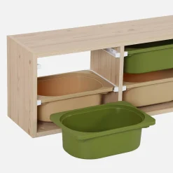 Children storage unit with 6 colourful bins, Natural
