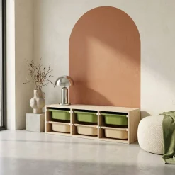 Children storage unit with 6 colourful bins, Natural