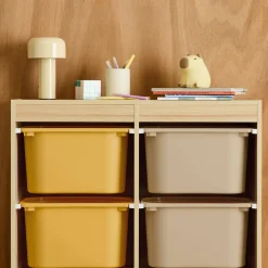 Children storage unit with 6 colourful bins, Natural