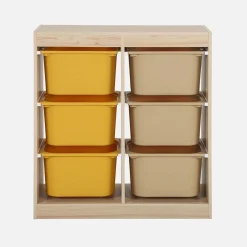 Children storage unit with 6 colourful bins, Natural