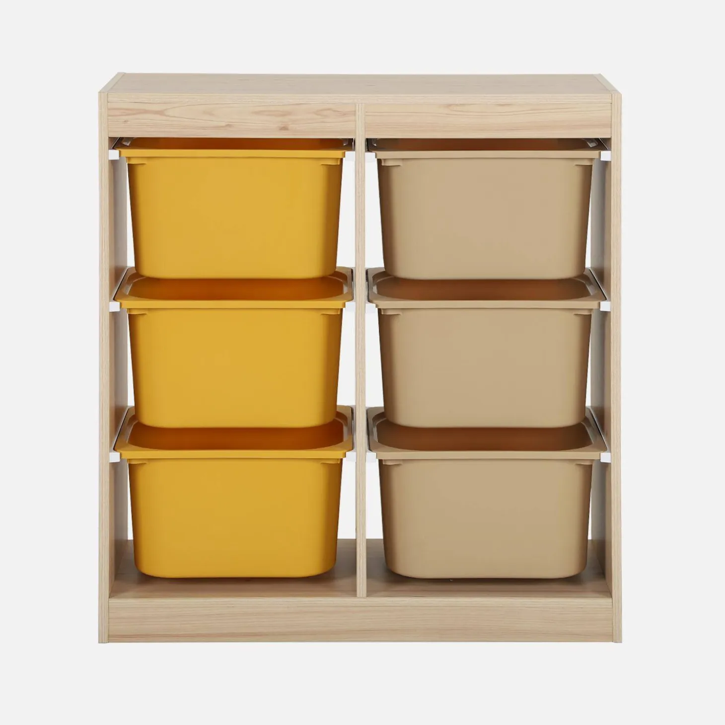 Children storage unit with 6 colourful bins, Natural