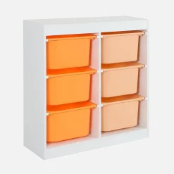 Children storage unit with 6 colourful bins, White