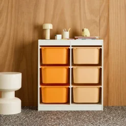 Children storage unit with 6 colourful bins, White