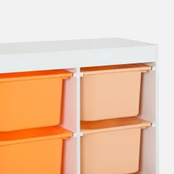 Children storage unit with 6 colourful bins, White