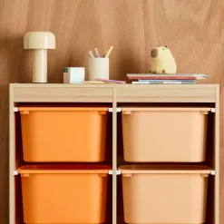 Children storage unit with 6 colourful bins, Natural