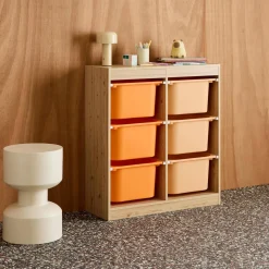 Children storage unit with 6 colourful bins, Natural