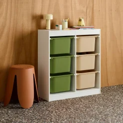 Children storage unit with 6 colourful bins, White