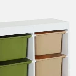 Children storage unit with 6 colourful bins, White
