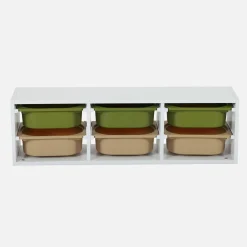 Children storage unit with 6 colourful bins, White