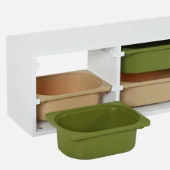 Children storage unit with 6 colourful bins, White