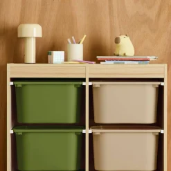 Children storage unit with 6 colourful bins, Natural