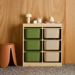 Children storage unit with 6 colourful bins, Natural