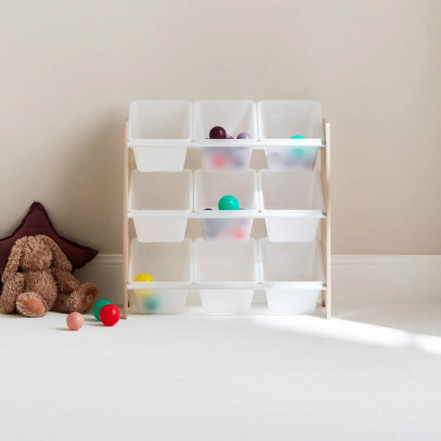 Children's toy storage unit with 9 baskets
