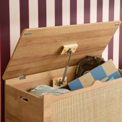 Children's toy storage with wood and cane effect