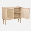 80cm cabinet with wood and rattan decor with 2 doors