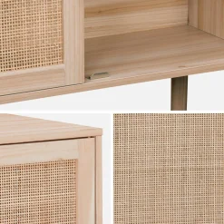 80cm cabinet with wood and rattan decor with 2 doors