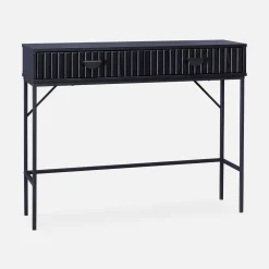 100cm console with grooved wood decor and 2 drawers