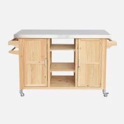 130cm fir wood barbecue sideboard with handles, 7 storage spaces