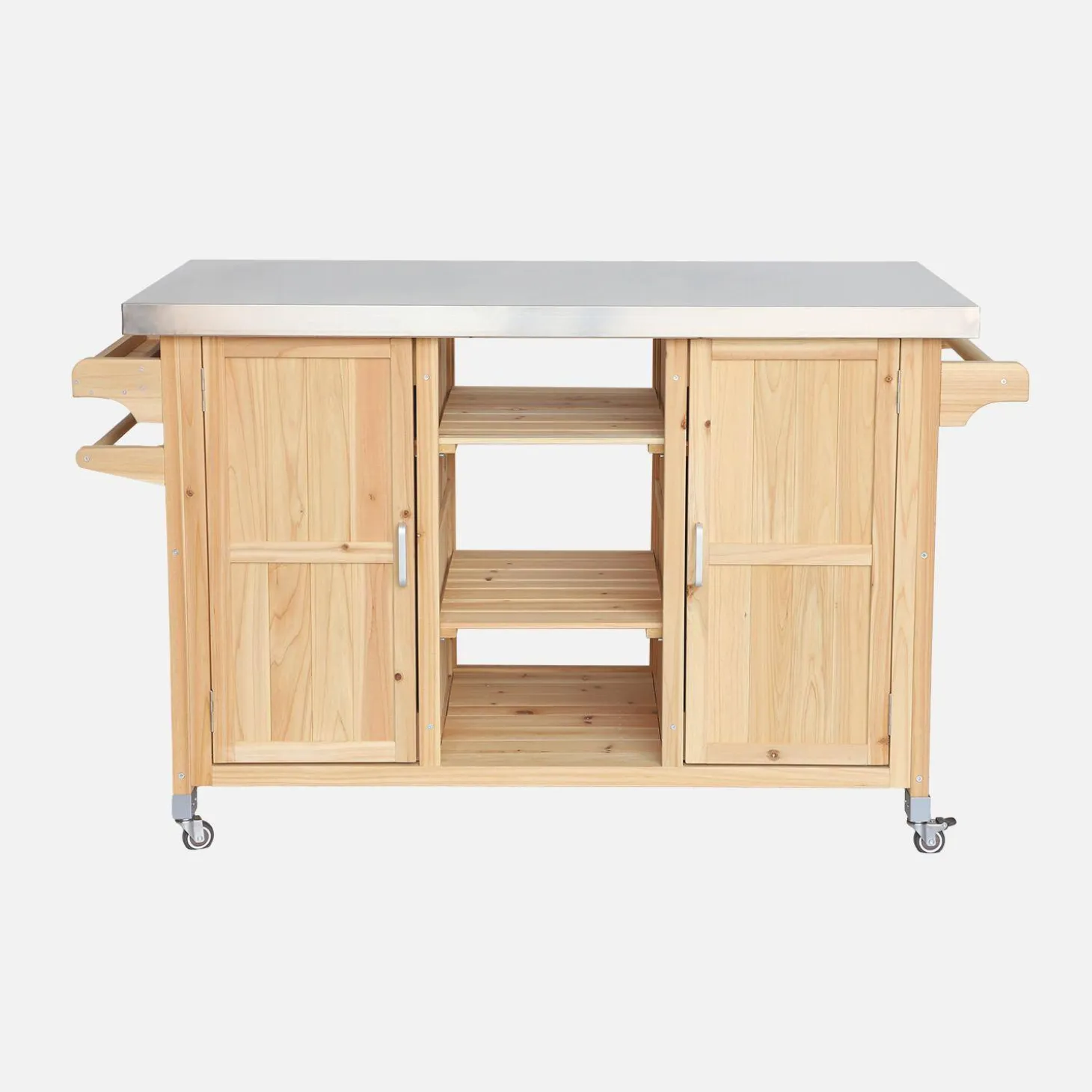 130cm fir wood barbecue sideboard with handles, 7 storage spaces
