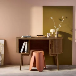 120cm grooved wooden-effect oval desk with two storage spaces