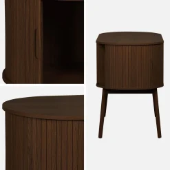 120cm grooved wooden-effect oval desk with two storage spaces
