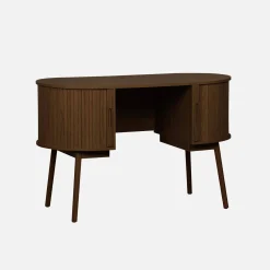 120cm grooved wooden-effect oval desk with two storage spaces