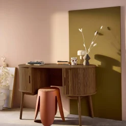 120cm grooved wooden-effect oval desk with two storage spaces