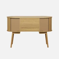 120cm grooved wooden-effect oval desk with two storage spaces