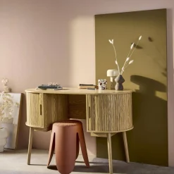 120cm grooved wooden-effect oval desk with two storage spaces