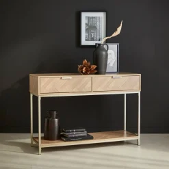 110cm herringbone console table with 2 drawers