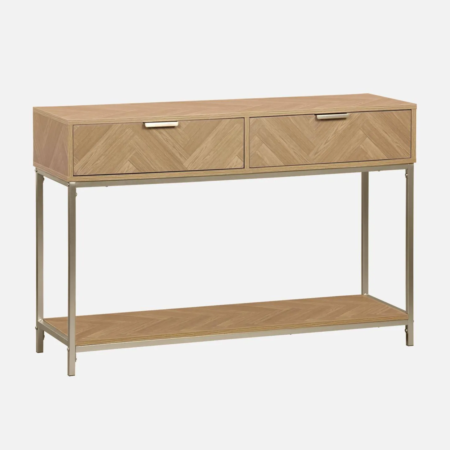 110cm herringbone console table with 2 drawers