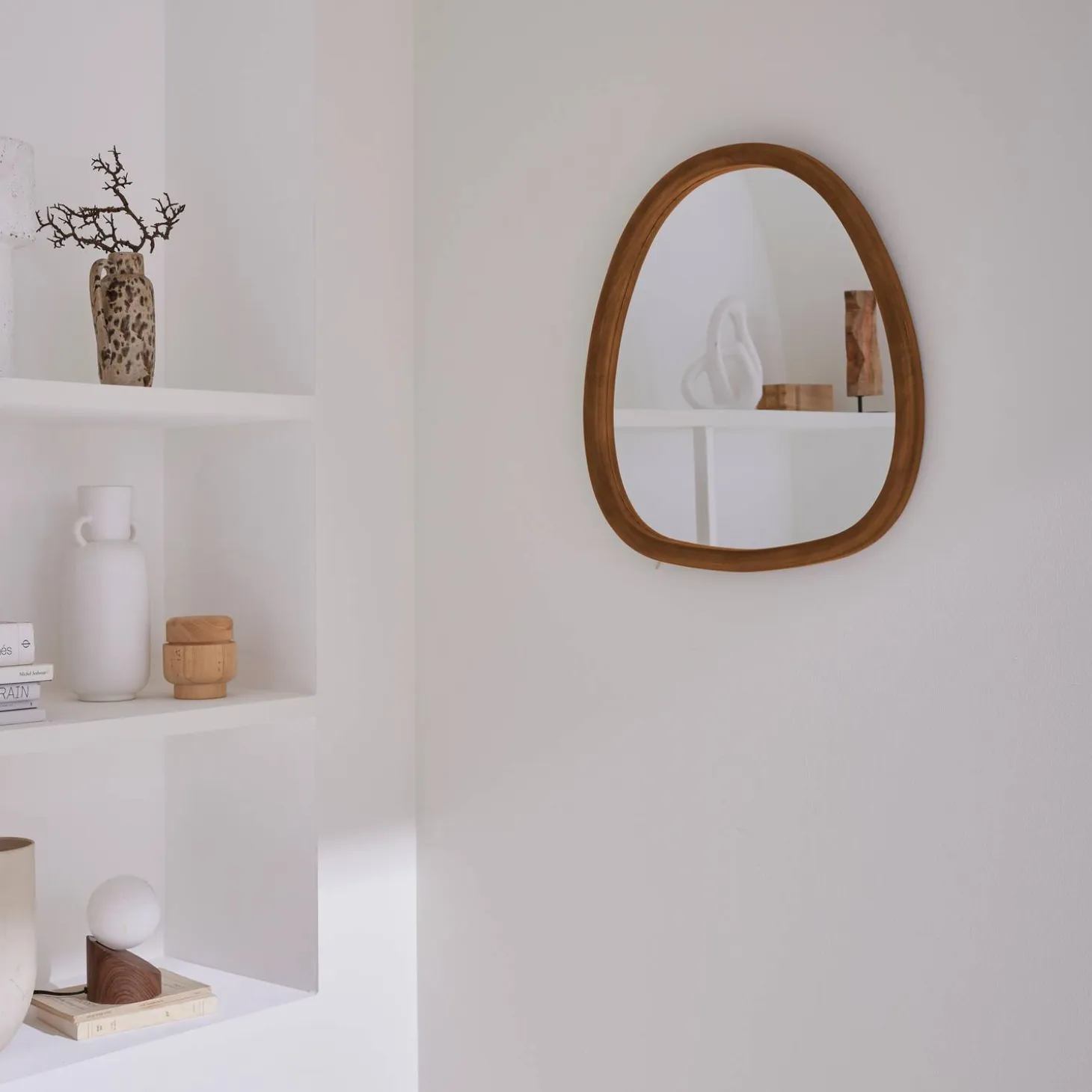 55cm oval wooden mirror