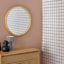 60cm round pine wooden mirror