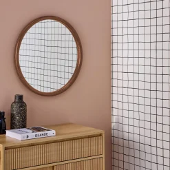 60cm round pine wooden mirror
