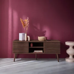 120 cm scandinavian TV unit grooved wooden effect 2 doors