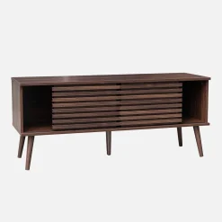 120 cm scandinavian TV unit grooved wooden effect 2 doors