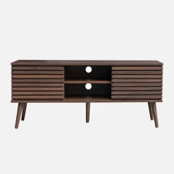 120 cm scandinavian TV unit grooved wooden effect 2 doors