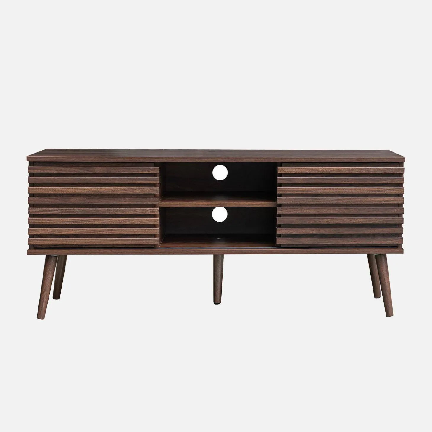 120 cm scandinavian TV unit grooved wooden effect 2 doors