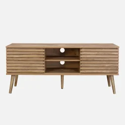 120 cm scandinavian TV unit grooved wooden effect 2 doors