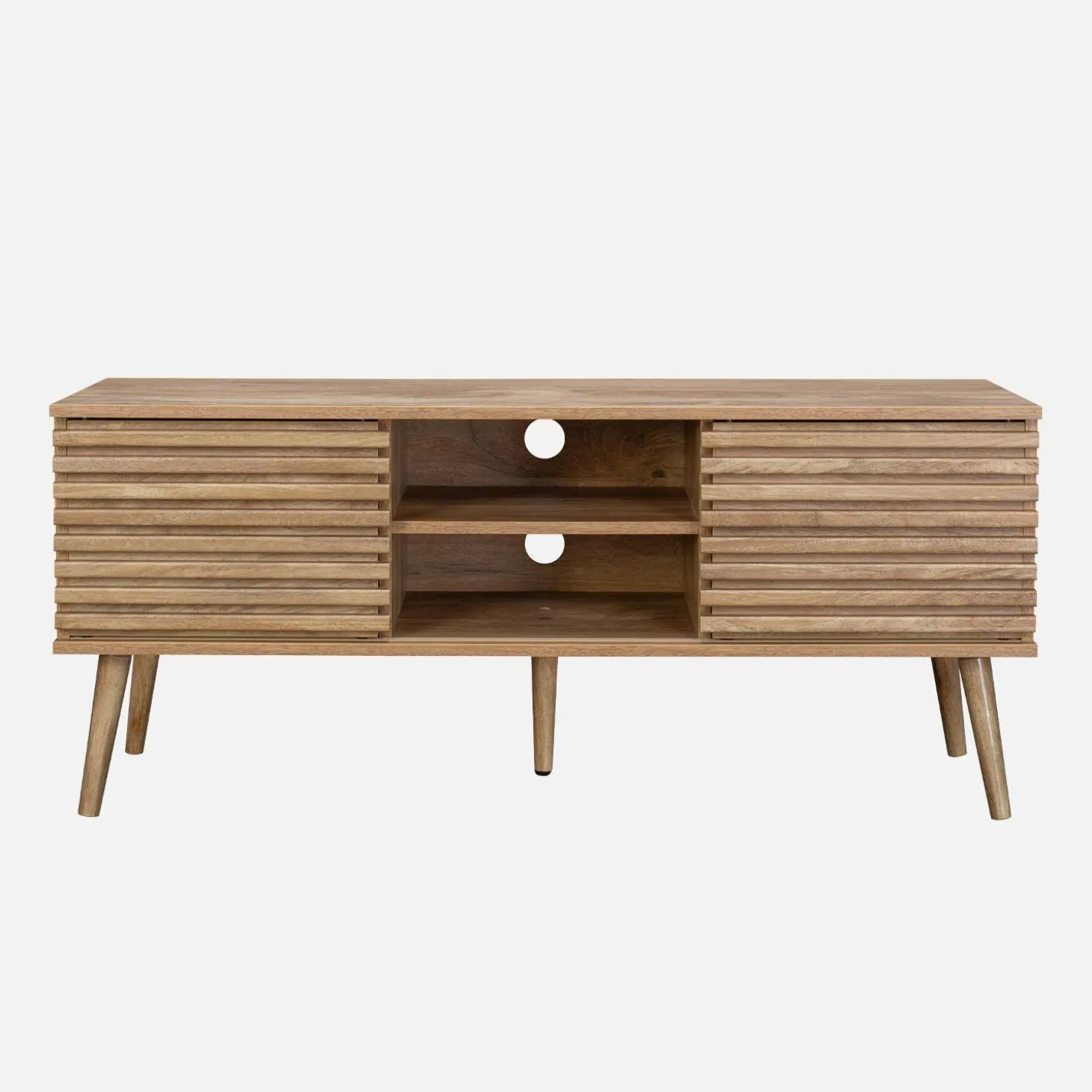 120 cm scandinavian TV unit grooved wooden effect 2 doors