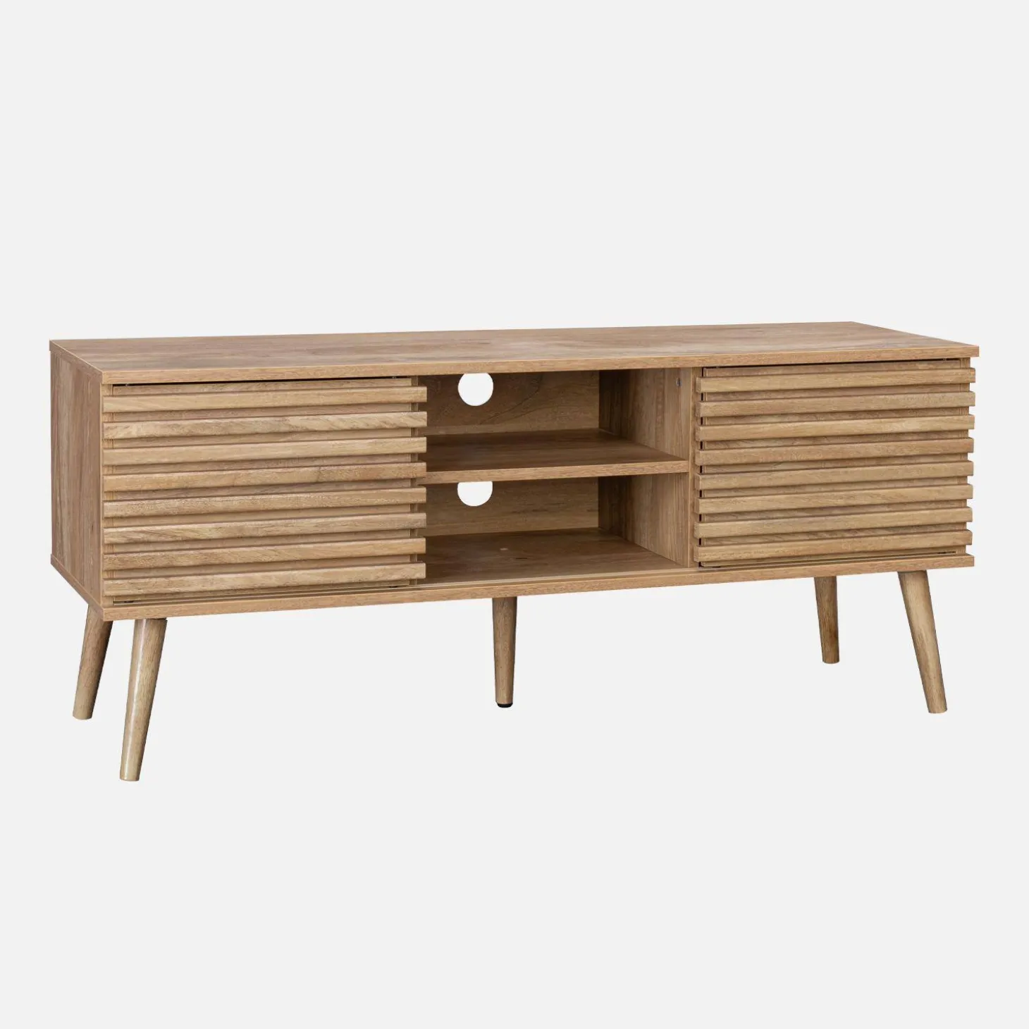 120 cm scandinavian TV unit grooved wooden effect 2 doors
