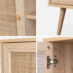 80cm scandi-style storage cabinet with wooden and cane rattan