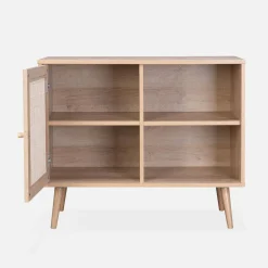 80cm scandi-style storage cabinet with wooden and cane rattan